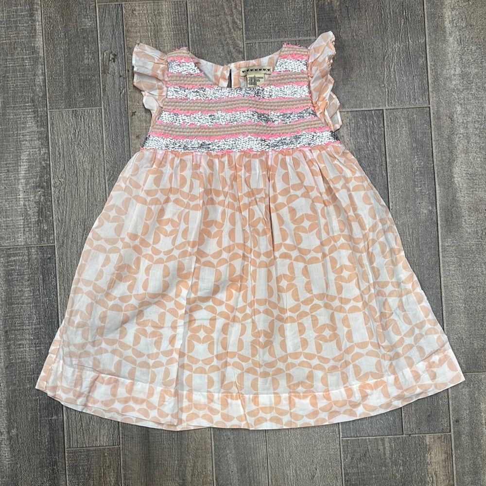 Anthem of the Ants Peach and White Kids‎ Dress With Flutter Sleeves Size 4t
